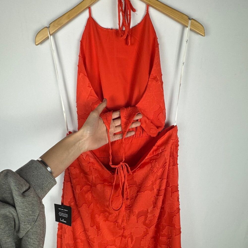 Lulus Touch of Elegance Coral Floral Burnout Halter Maxi Dress XL - Picture 9 of 10